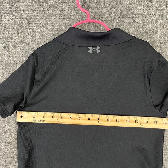 Under‎ Armour Polo Shirt Boys Medium Black Performance Tech UPF 50 Golf Formal - Picture 4 of 6